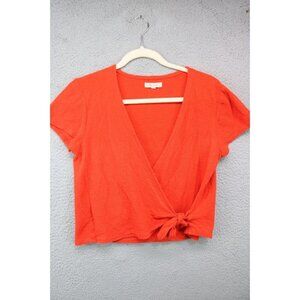 Madewell Orange Short Sleeve Wrap Top-Size Medium-Tie Front